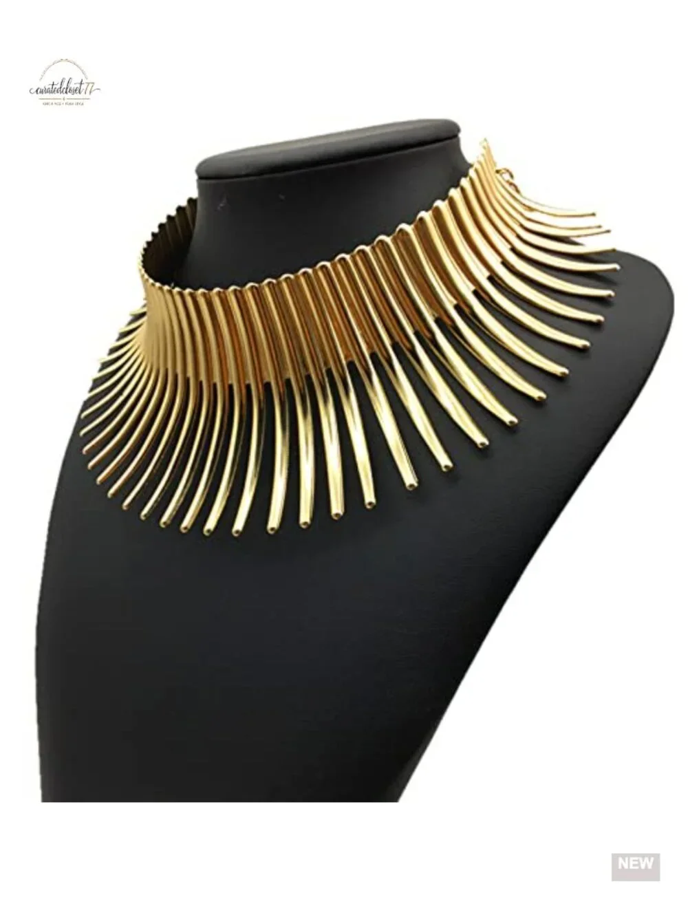 Gold Plated Bib Choker Necklace Cuff Bracelet Geometric Earrings Set Punk